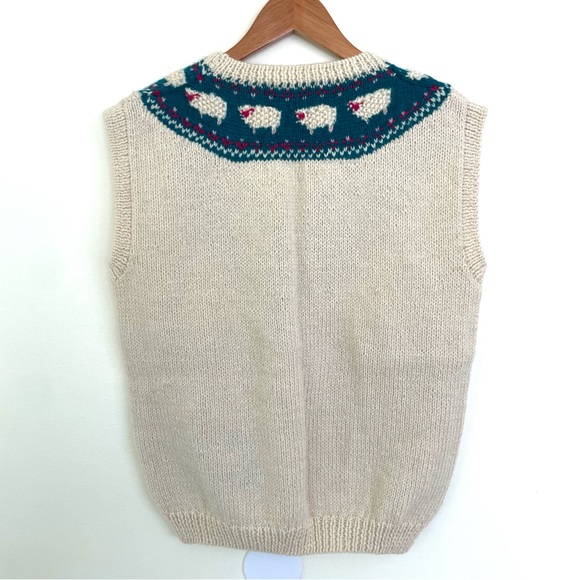 Vintage Lambswool Knit Vest w Sheep Lamb Detail M Medium Allen Solly England - Picture 5 of 8
